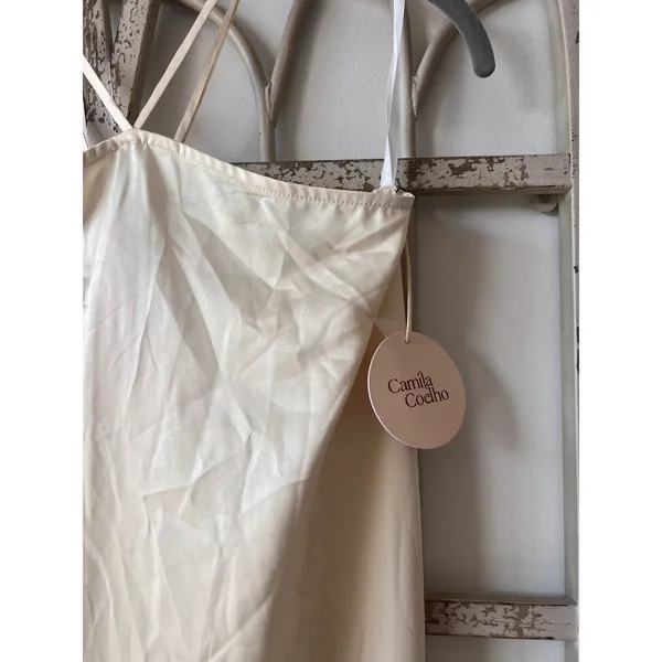 Camila‎ Coelho Champagne Satin Halter Midi Dress Ivory Slip NWT Small - Image 2