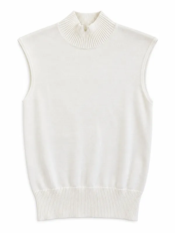 Zeagoo Womens Small White Mock Neck Sleeveless Sweater Vest Knit Top - Image 3