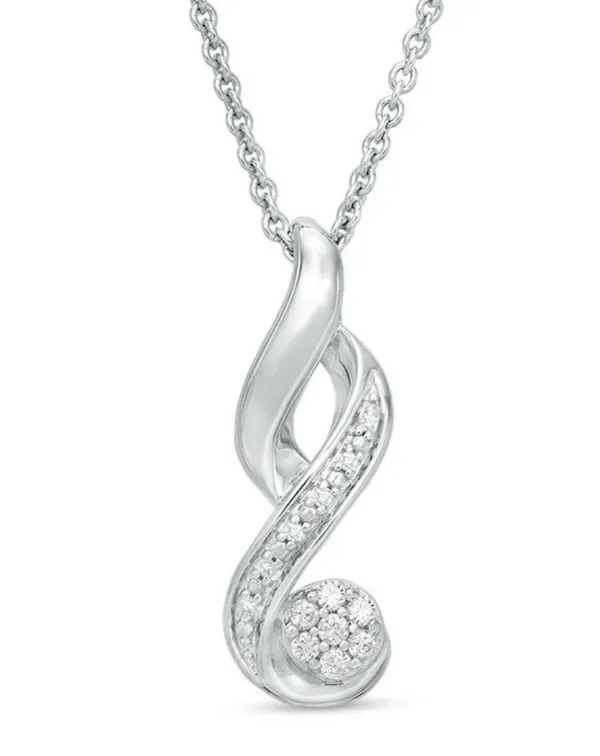 Zales 1/15 CT. T.W. Composite Diamond Flame Pendant Necklace In Sterling Silver - Image 2