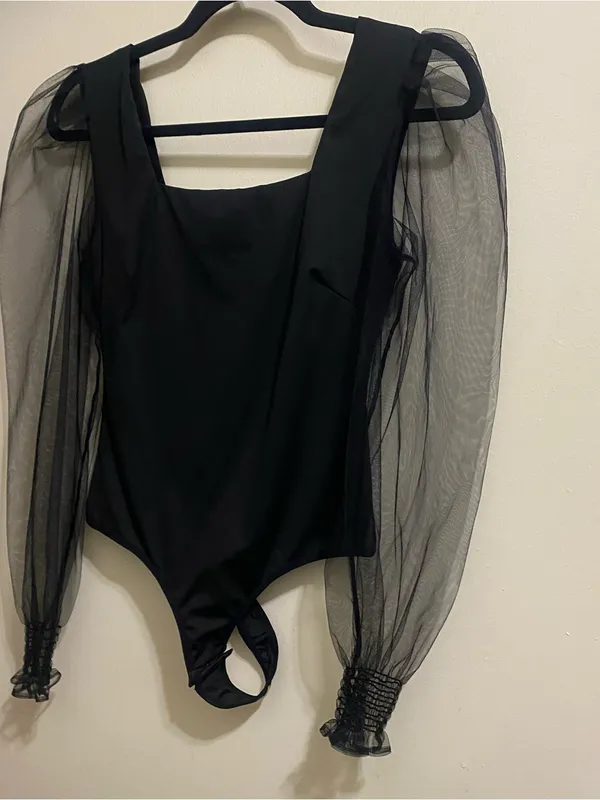 FeelinGirl Womens M Black Bodysuit Puff Sheer Sleeves Square Neck Goth NWOT New - Image 8