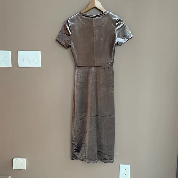ZARA velvet midi dress in metallic taupe grey‎ Size Small - Image 8