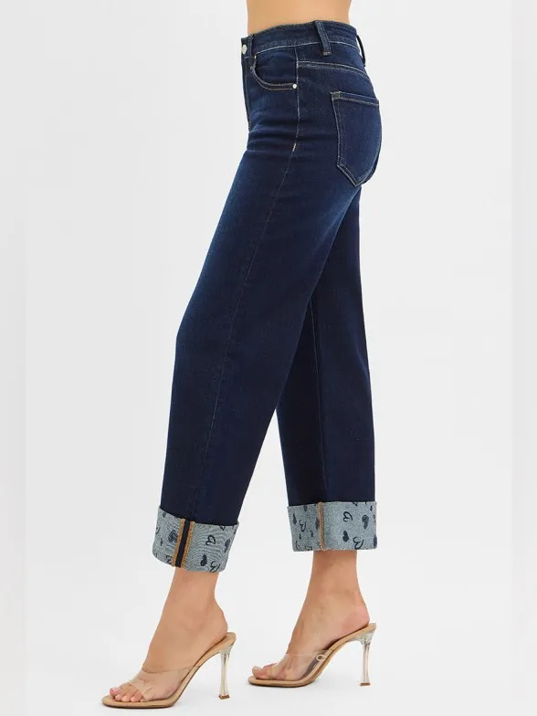006- Risen Slouchy Crop Wide Leg Heart Cuffed Jeans – Size 27 - Image 3