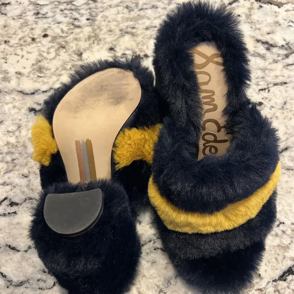 Sam Edelman Yael Furry‎ Mules Blue/Gold/Yellow 7 - Image 3