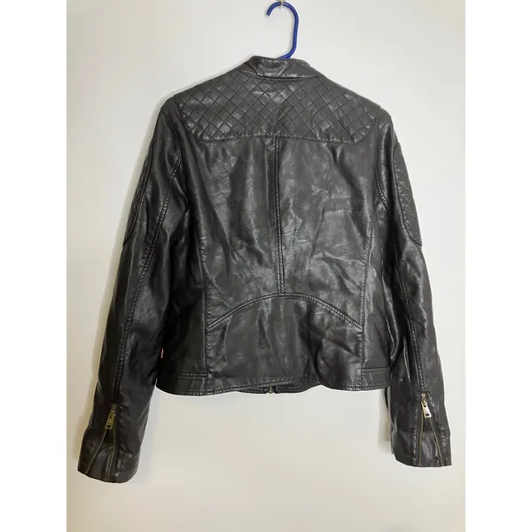 Levi Strauss Moto Jacket Womens Size M Brown Good Faux Leather Quilted Edgy - Image 8