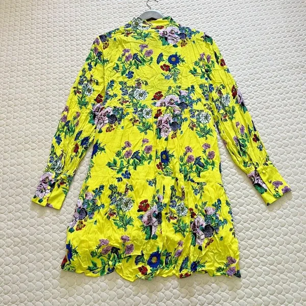 NWOT Superdry Wonens Long Sleeves Ruffled Floral Mini Dress Yellow Size 12 - Image 11