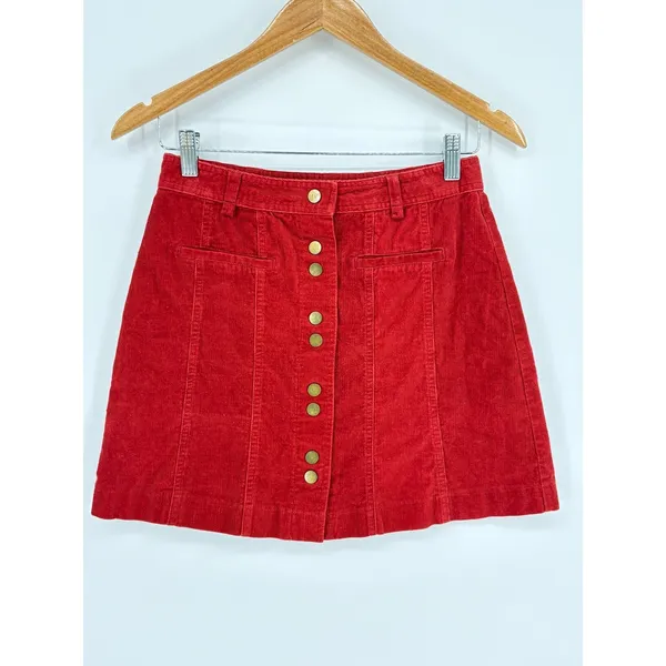 Very‎ J Corduroy Button Front Mini Skirt Small Rust Orange Boho Retro A Line - Image 2