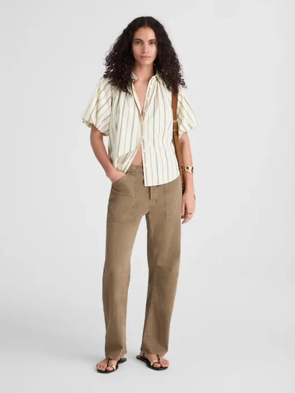 NWT Madewell Striped Puff Sleeve Button Front Blouse Medium Cotton Top - Image 10
