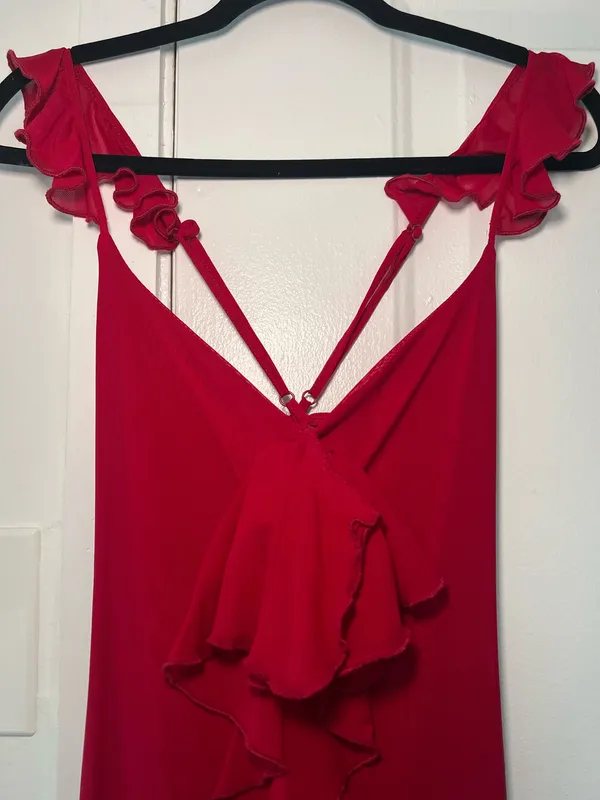 Ruffle Wine Wedding Guest Dress Red - Image 3