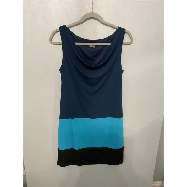Muse Womens Dress Cowl Neck Colorblock Navy Blue Black Size 10 - Image 2