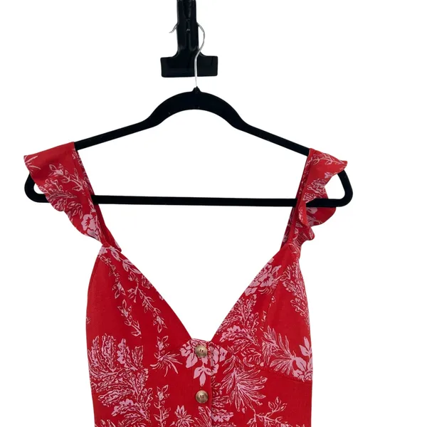 Free People Be The One Jumpsuit Floral‎ Print Button Wide Leg Red Size 4 - Image 4