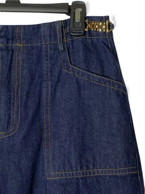 Free Market Wide Leg Jeans Womens M Dark Wash High Rise Gold Chain Denim - Image 4