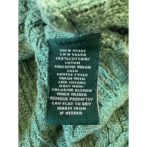Lauren Ralph Lauren 100% Cotton Green Cable Knit Long Sleeve Pullover Sweater - Image 8