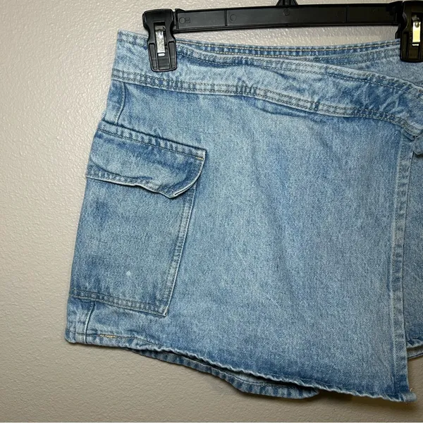 MNG Mango Cotton Denim Belted Cargo Mini Skort Skirt Women’s Size Medium - Image 5