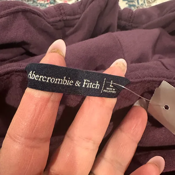 Abercrombie & Fitch Deep Purple Spellout Sweatshirt Pullover Oversized Hoodie L - Image 6