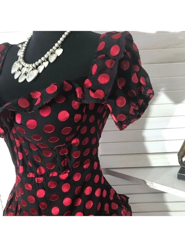 Lovers and Friends Mini Dress ruffle Red Polka Dot Parisian cocktail whimsical M - Image 7