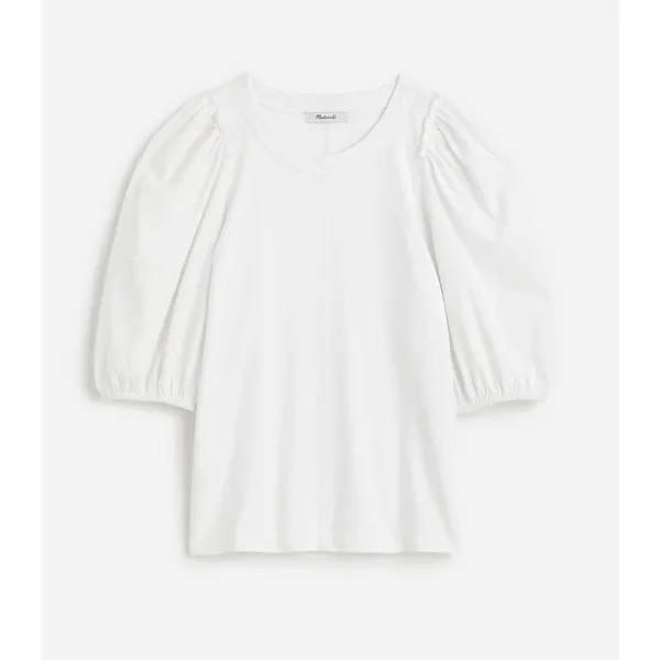 J.Crew Madewell Puff Sleeve Tee Shirt Cotton Top Relaxed Minimalist Eyelet White S NWT - Image 4