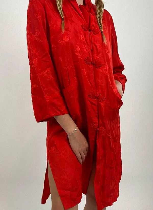 Vintage Red Silk Dress Size M - Image 2