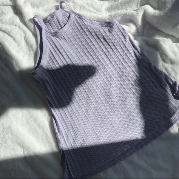 White Birch Lavender Ribbed High Neck Tank Size L - Image 2
