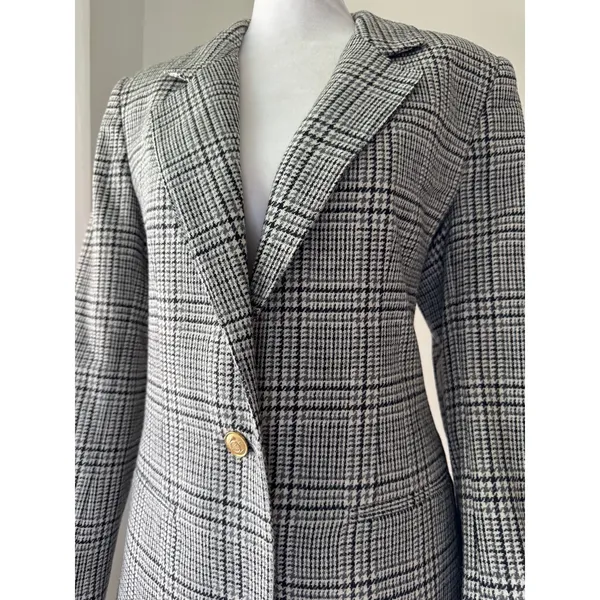 Vintage Y2K Petite Haberdashery Black & White Wool Houndstooth Plaid Blazer - Image 3