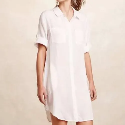 Cloth‎ & Stone Shirt Dress Women Medium White Tencel Relaxed Button Down Casual - Image 2