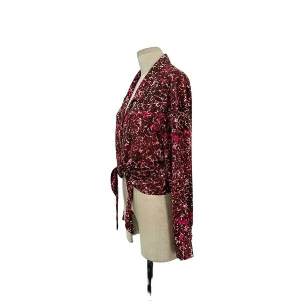 Aritzia Wilfred Silky Tie-Front Blouse Ptna Brown/E.‎ Fuchsia Size Medium - Image 6