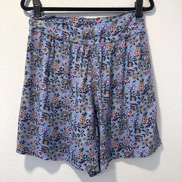 Boden Size-8/UK-12 Blue Ruched Waistband‎ Shorts Dusty Oriental Meadow - Image 2