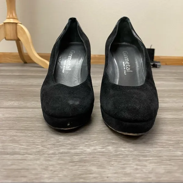 Gunmetal Black Suede Leather Platform Stiletto Pumps Italy 37 - Image 7