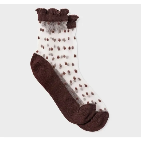 dELiA*s Target Sheer Crew Socks Brown Polka Dot Ruffle Trim Mesh 1 Pair NWT - Image 2