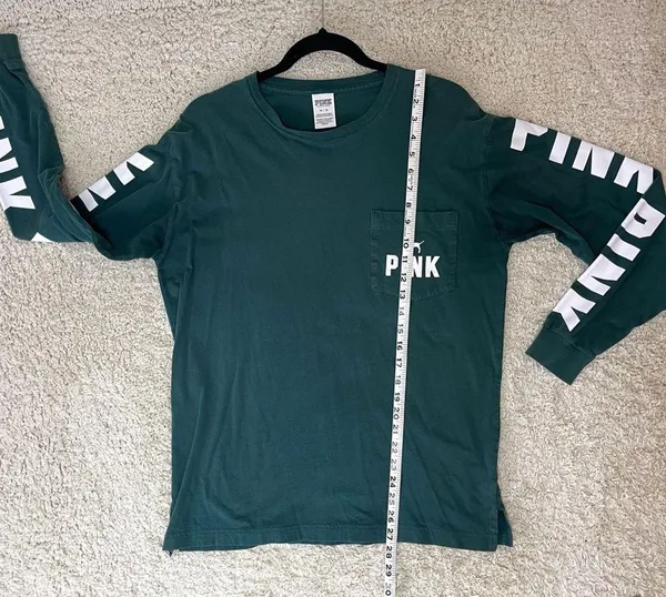 Victoria's Secret PINK Green Long Sleeve Tee Relaxed Fit Crew Neck - Image 6