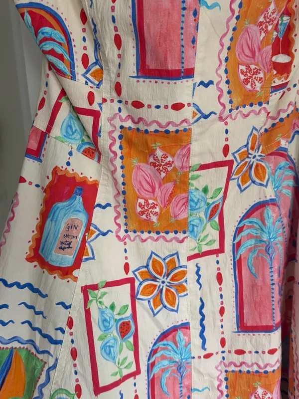 Avec Les Filles Sweetheart Neck Mini Dress Painted Print A-Line Sundress Size 6 - Image 8
