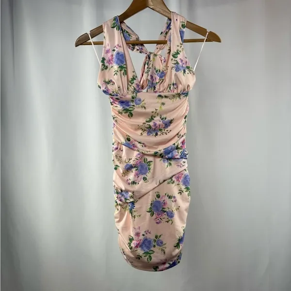 NEW Zara Floral Print Ruched‎ Mini Dress in Pale Pink Size Small - Image 5