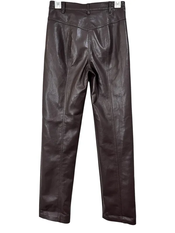 Wilfred Chocolate Brown Faux Leather Straight Leg Trouser Pants Size 4 Womens - Image 5