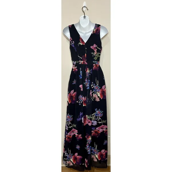Modcloth "Muster the Length" Maxi Dress Black & Multicolor Floral Size XXS NWT!! - Image 3