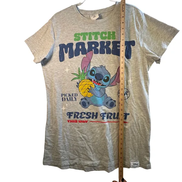 Disney Skinnydip‎ Stitch Market Graphic Long Sleep Tee Cotton Gray Lilo Stitch M - Image 6