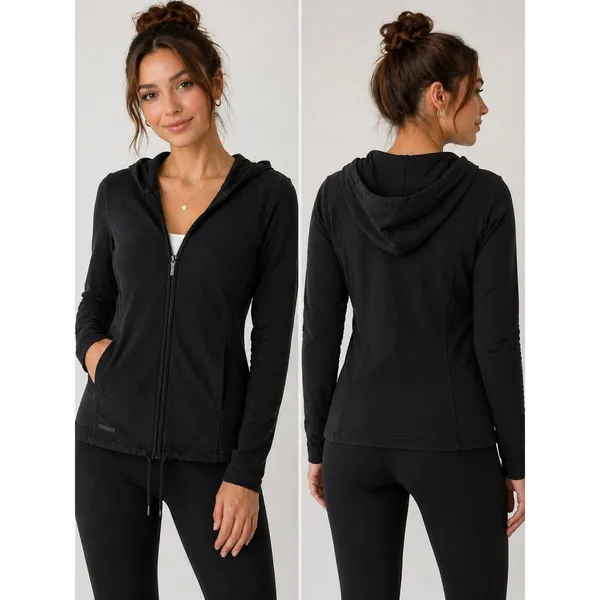 Lauren Ralph Lauren Hoodie Women S Black Zip Up Active Athleisure Sporty Minimal - Image 2