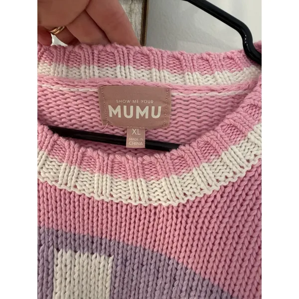 Show Me Your Mumu XL Striped SKI Logo Chunky Knit Oversized Crewneck Sweater - Image 6
