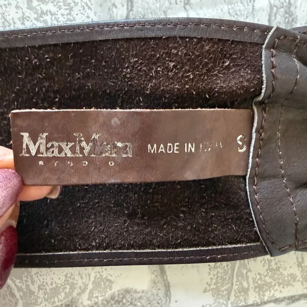 Max Mara Brown Leather Wide Waist Belt Brown Tone Buckle Made In Italy Luxury S - Image 6