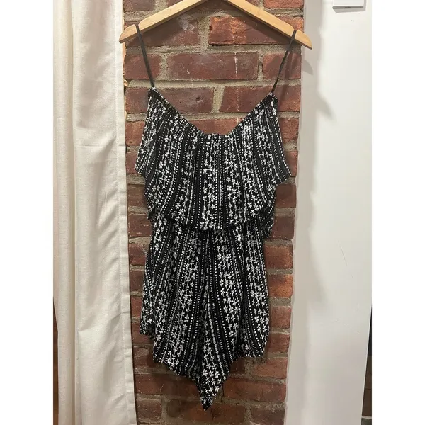 Free People Strapless Printed Ruffle Romper Boho Festival Mini S - Image 8