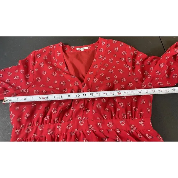 Madewell XL Red Ditsy Floral Babydoll Blouse Sheer Long Sleeve Boho Cottagecore - Image 11