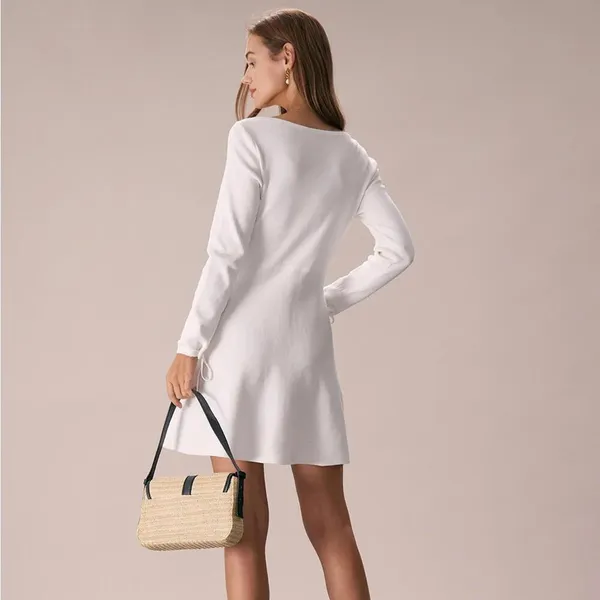 RIHOAS The White Square Neck Sweater Mini Dress M 74 - Image 2
