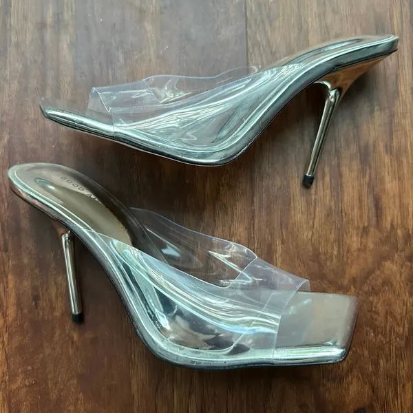 NEW Good American Emma Clear Stiletto Mule Heels Womens Open Square Toe 9 - Image 4