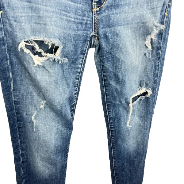 90s American Eagle Distressed Skinny Jeans Blue Sz‎ 4 Super Stretch Denim Grunge - Image 7