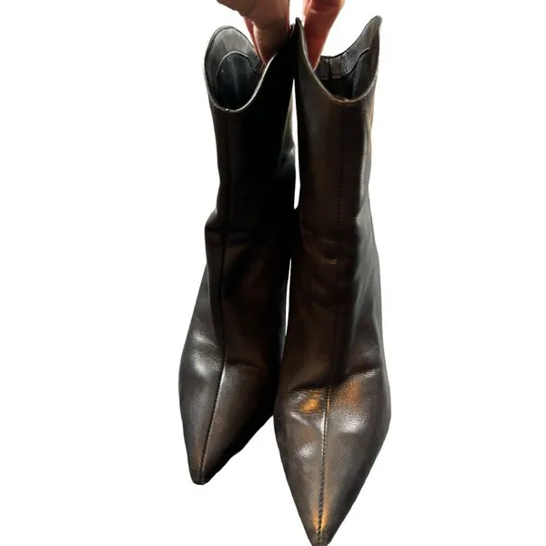 Bota Salto Alto Women's Black Leather Pointed Toe Ankle Boots 3" Heel Size 8.5 - Image 5