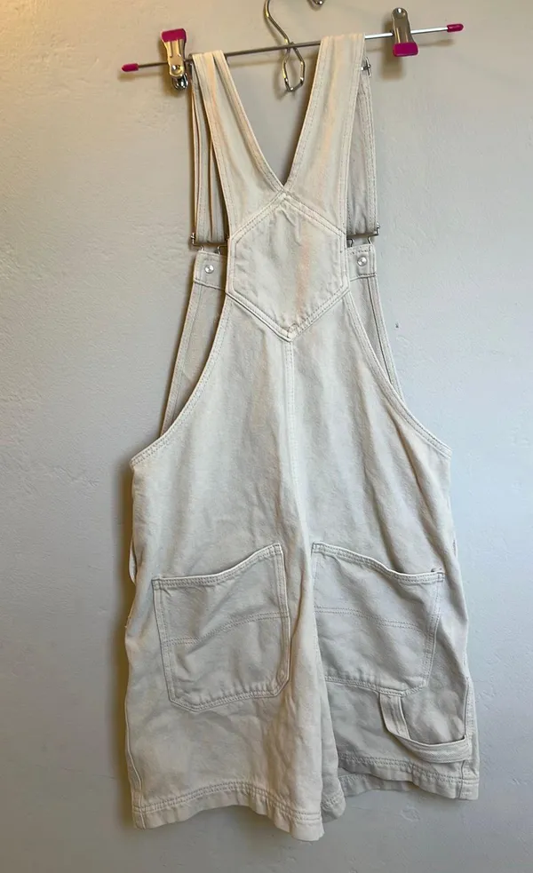 Bershka Cream Denim Overall Shorts - Image 2
