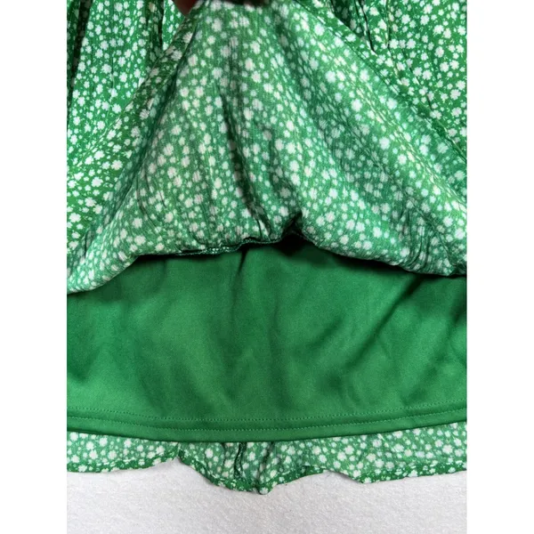 Lulus Green Floral Smocked Off-The-Shoulder Mini Dress NWT Medium - Image 4
