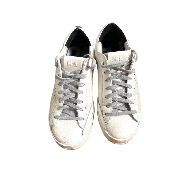P448 John Pearl Silver Glitter Leather Low Top Sneakers Size 38 / US 7.5 - Image 3