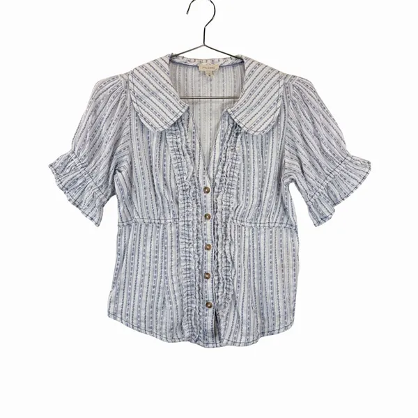 Anthropologie Pilcro Womens Top Blue The Keira Waisted Tuxedo Front Blouse XS - Image 2