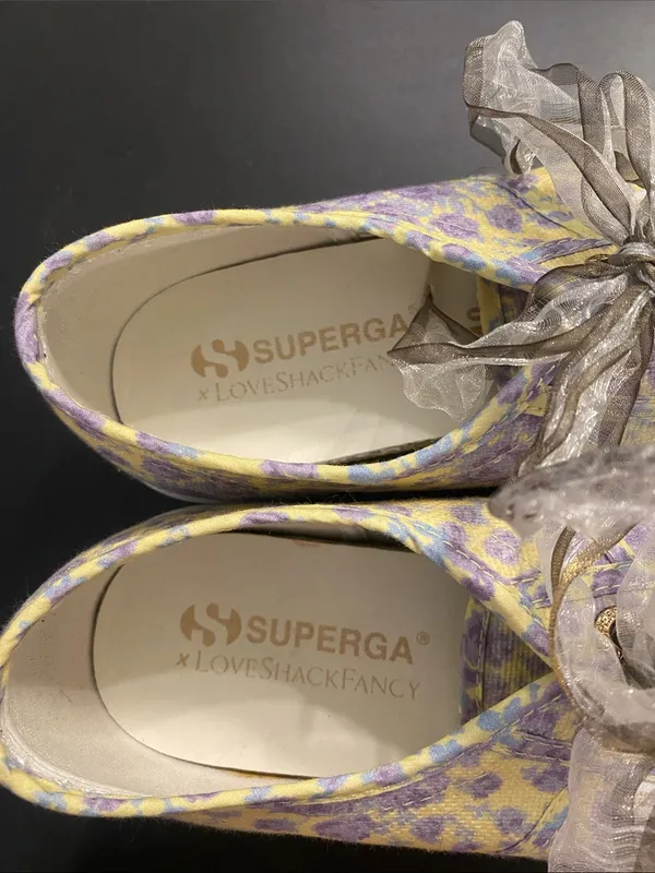Superga x LoveShackFancy 2790 Platform Sneakers Yellow Purple Floral Lace 40 (9) - Image 4