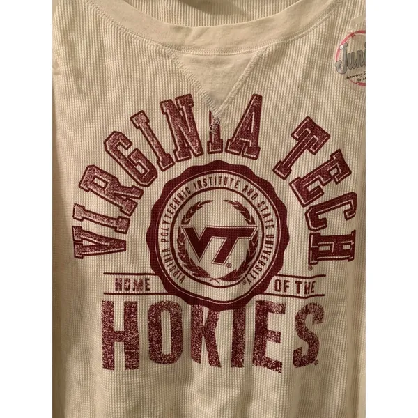 Virginia Tech Hokies Women's Juniors Thermal Waffle Knit Shirt Top Size M Beige - Image 4