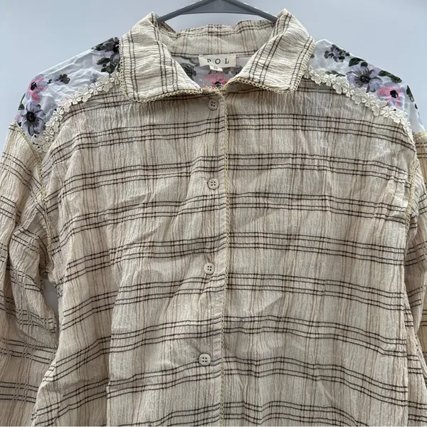 POL Cream Multicolor Floral Cotton‎ Long Sleeve Button Down Shirt Size S - Image 2